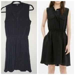 Madewell Silk Blouson Sleeveless Black Dress elastic waist button top size xs